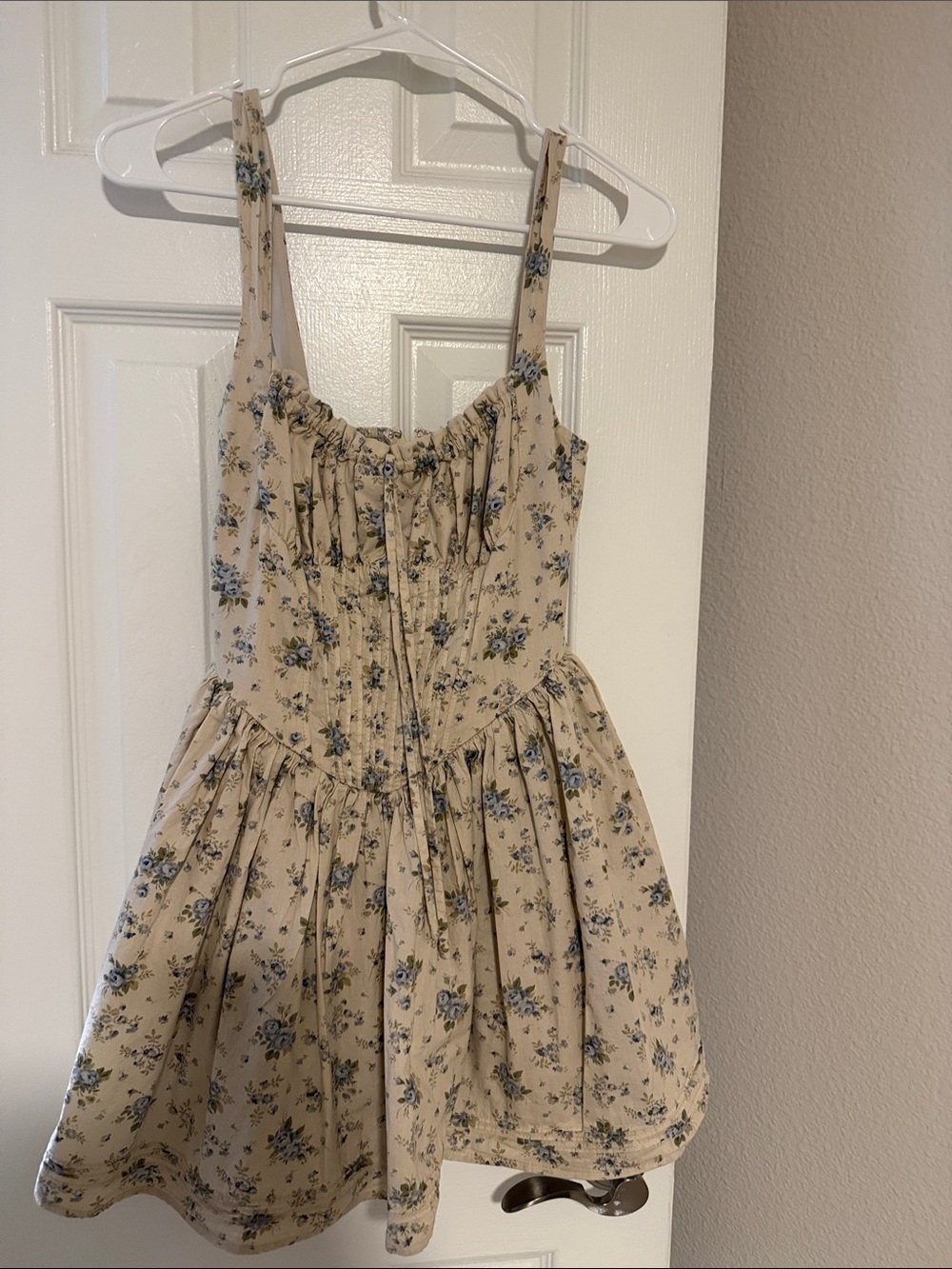 Windsor Beige Mini Dress with Blue Floral Print